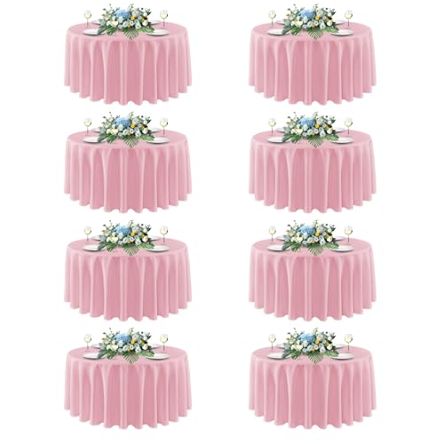 Image of sancua Round tablecloth 90 Inch Diameter, 8 Pack - Circle Polyester Fabric Table cloth for Wedding Christmas Party Reception Banquet Birthday, Washable Formal Table Cover (Fit 30-72 Inch Tables), Pink