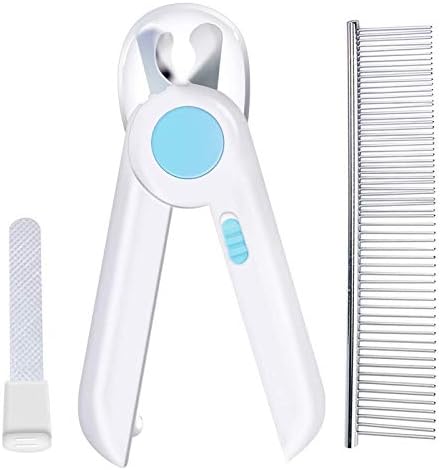 Cat Nail Clipper with Safety Guard, Luccalily Pet Toenail Clippers with Light, LED Claw Clipper for Small Dogs with Nail File Comb (Blue-1)