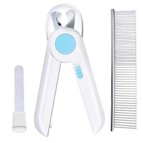 Cat Nail Clipper With Safety Guard, Luccalily Pet Toenail Clippers With Light, Led Claw Clipper For Small Dogs With Nail File Comb (Blue-1) #TOP1