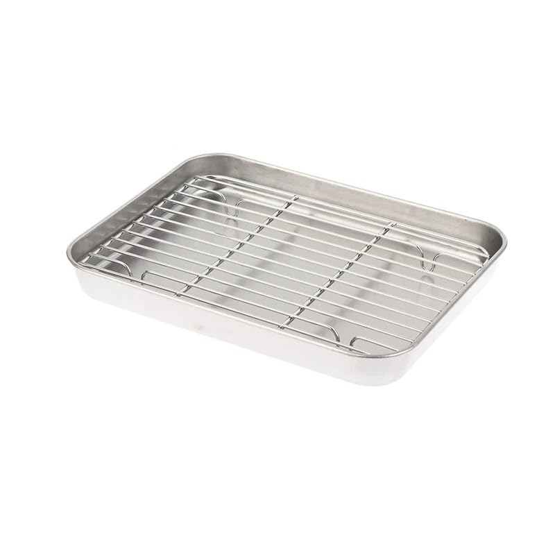 Bandeja for hornear de acero inoxidable con rejilla alambre extraíble, herramienta cocina for enfriar pasteles, barbacoa, horno, parrilla, bandeja para Cocina(M)