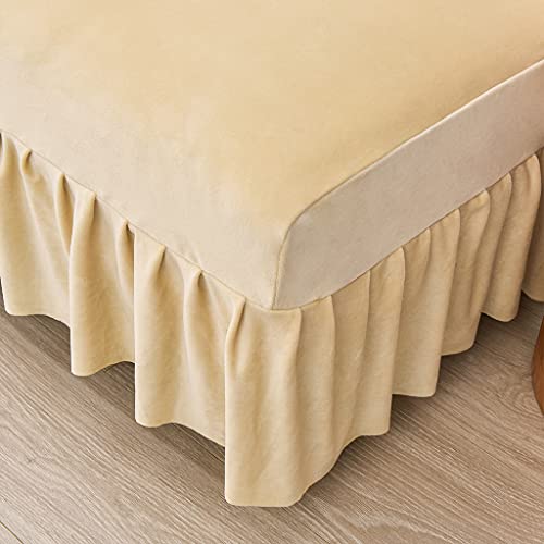 Obokidly Velvet Sofa Bed Cover Futon Slipcover Solid Color Full Folding Elastic Armless For Patio Couch Bench (Beige-With Skirt Ruffled, X-Large(74"-88")) #TOP2
