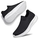 Raoendis Women Slip on Trainers Ladies Running Shoes Sport Walking Sneakers, Lightweight Comfortable Breathable Mesh Shoes Fashion Outdoor Black White Size 7