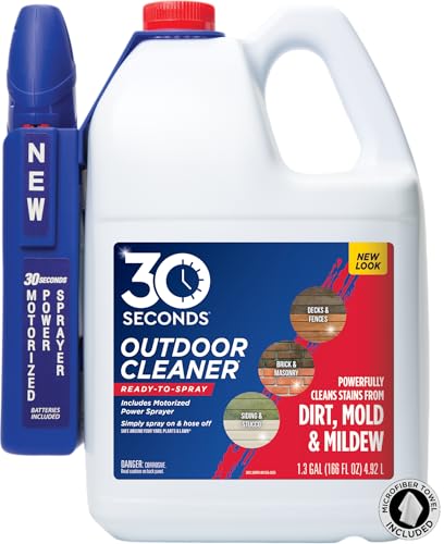 30 SECONDS Mold and Mildew Stain Remover | Ready to Use | Battery Powered Spray Wand | 1.3 Gallon