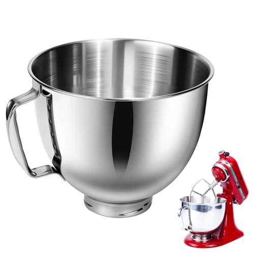 PQPO Edelstahl Mixer Schüssel für Kitchen Aid 4,5-5 Quart Standmixer, kompatibel mit Kitchen Aid Mixer Zubehör