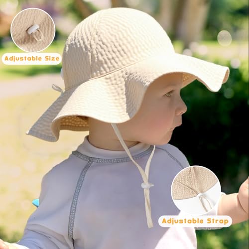 Image of HONGTEYA Baby Sun Hat Toddler Girl Beach Hat Sun Protection Adjustable Outdoor Summer Wide Brim Bucket Hat for Infant Kids