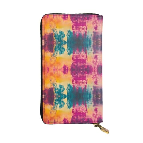 Portefeuille multicolore en cuir imprimé tie-dye de 19 cm