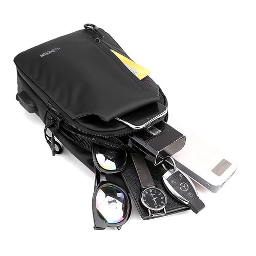 Image of WildHorn Crossbody Sling Bag for Men | Water-Resistant Chest & Shoulder Bag with USB Charging Port, Earphone Hole & Multi-Compartment Storage for Travel & Daily Use (Black)