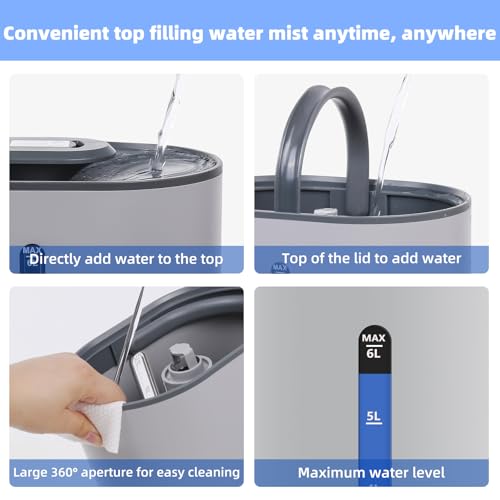 Image of 6L Humidifiers for Bedroom Large Room Home, Cool and Warm Humidifiers for Baby and Plants Mist Top Fill Desk Humidifiers Essential Oil Diffuser, Quiet with Adjustable Mist,360Nozzle-Grey