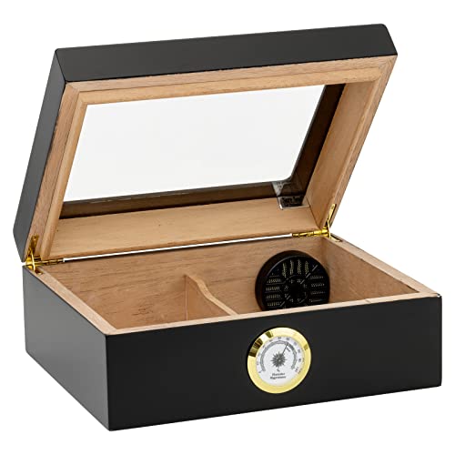 Quality Importers Desktop Humidor, Capri, with Tempered Glasstop, Cedar Divider, and Brass Ring Glass Hygrometer, Holds 25 to 50 Cigars, Black by Quality Importers - Image 2
