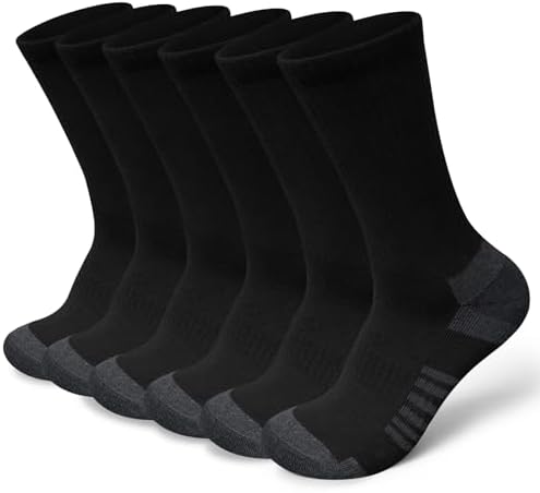 Cotton Crew Socks for Work Hiking, Thermal Warm Winter Boot Sock Cushioned Moisture Athletic Sports Running (6 Pairs)