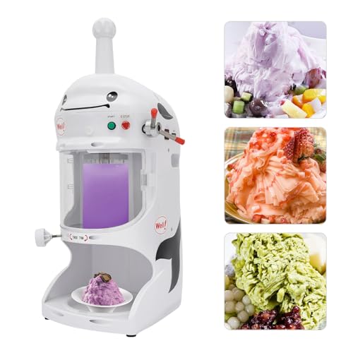 Commercial Ice Shaver Machine With Cover, Automatic Snow Cone Maker, 350W Electric Ice Crushed Adjustable Thickness, Ice Shaving Machine 250-350RPM for Coffee Shop, Milk Tea Shop, Hotel Restaurant