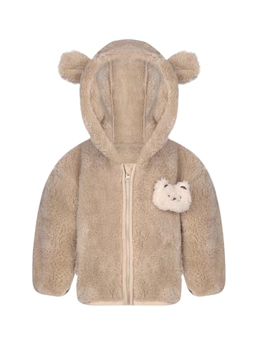 Kaerm Baby Girls Cute Rabbit Sherpa Coats Bear Ears Hooded Jackets Winter Warm Cozy Hoodies Outerwear Khaki 0-6 Months
