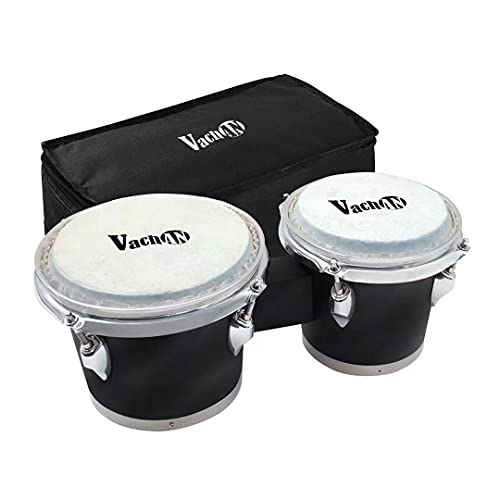 VACHAN Bongo Drums 6â€and 7â€Bongos for Adults Kids, Wood Percussion Instrument with Padded Bag,Black