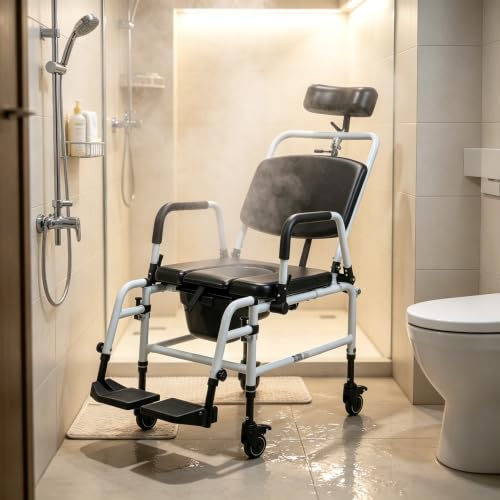 Reclining Shower Wheelchair with Headrest