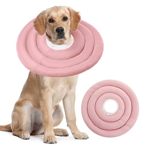 Image of IDOMIK Dog Recovery Collar, Waterproof Soft Dog Cone After Surgery, Comfy Protective Elizabethan Collar Alternative for Dogs Cats, Adjustable Pet Neck Donut Cone Anti-Licking Biting Wounds,Pink,2XL