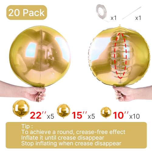 Image of PartyWoo Metallic Gold Foil Balloons 20pcs Large Round Giant Jumbo Balloons
