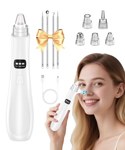 Pore Vacuum Blackhead Remover with 3 Adjustable Suction Levels, USB Rechargeable, 5 Replaceable Heads for Face Deep Cleansing, Blackhead Remover Suction
