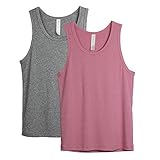 icyzone Herren Sport Tank Top Feinripp Muskelshirts für Jogging Gym Fitness, 2er Pack (S, Grau/Rosa)