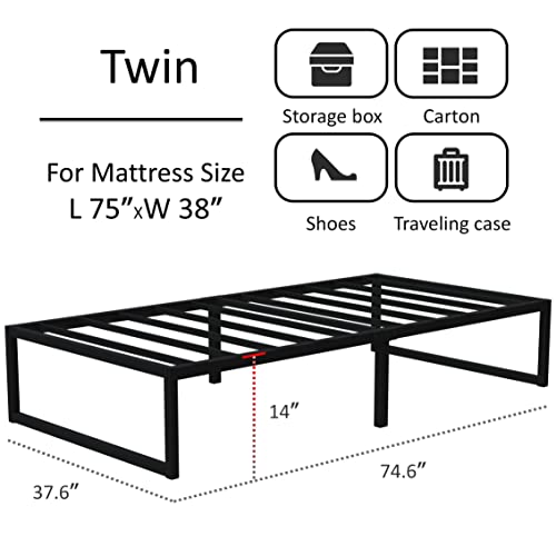 Lutown-Teen 14 Inch Twin Bed Frames Heavy Duty Metal Twin Size Platform Bed Frame No Box Spring Needed, Noise Free, Easy Assembly, Black #TOP1