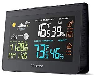 X-Sense Wireless Weather Station Forecast Station with 500 ft Wireless Range, Large Backlit Color LCD, Atomic Clock, Accurate Temperature, Humidity, and Temperature/Time Alert