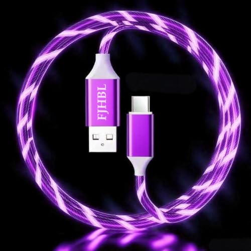Image of USB A to USB C Cable with Purple LED Light Strip, Suitable for Almost All Tyoe-C Devices, Supports Fast Charging, Data Transfer, Night Vision Illumination, Portable 39 inches.