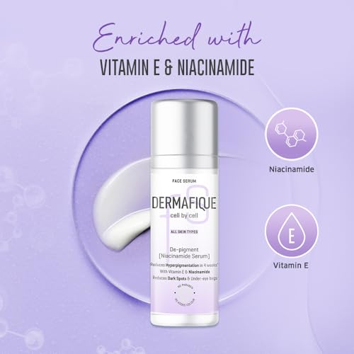 Image of Dermafique De-Pigment Serum 30ml | Niacinamide, Hyaluronic Acid | Reduces Pigmentation in 4 weeks | Reduces Dark Spots, Inflammation, Under eye bags, Sun exposure effects | Dermat Tested on Indian Skin