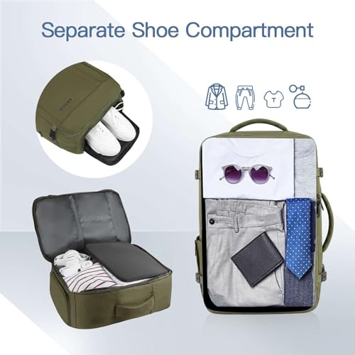 Image of Gieury Travel Backpack, Extra Large 50L Expandable Backpack for Men Women, Carry On Backpack For Airplanes, Travel Essentials Luggage Suitcase Daypack Travel Gift Weekender Bag, Army Green