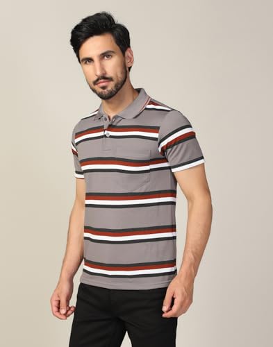Image of INKKR Striped Men Polo Neck Half Sleeve T-Shirt