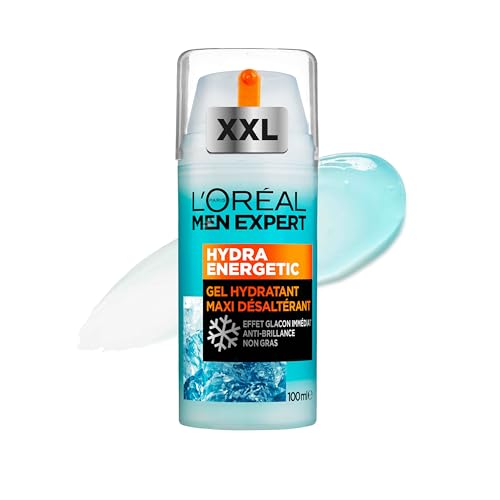 L'Oreal Paris Men Expert Hydra Energetic Fluido Polar Gel Hidratante Anti-Brillo para Hombres, 100 ml XXL (Paquete de 1)