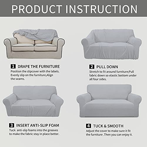 Image of Easy-Going Stretch Oversized Chair Sofa Slipcover 1-Piece Couch Sofa Cover Furniture Protector Soft with Elastic Bottom for Kids Spandex Jacquard Fabric Small Checks Silver Gray