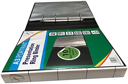 Tiger A3 Deluxe Portrait 4-D Ring Binder Folder File Black Presentation Portfolio + 5 Sleeves