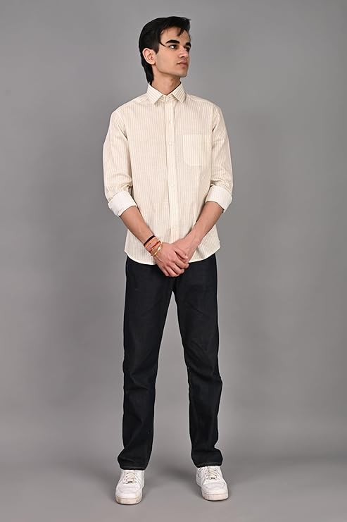 Image of Men Regular Fit Shirt Colour Light Stripes Cotton Shirts for Men