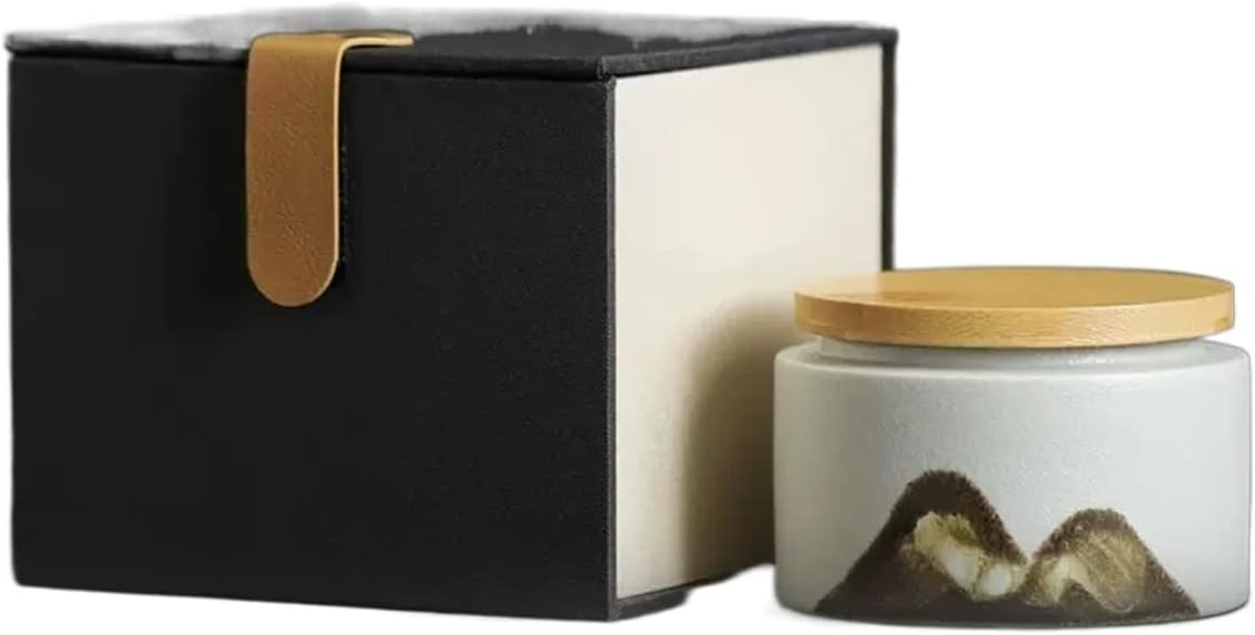 Tea Tin Portable Ceramic Tea Jar Retro Sealed Bulk Container(White)