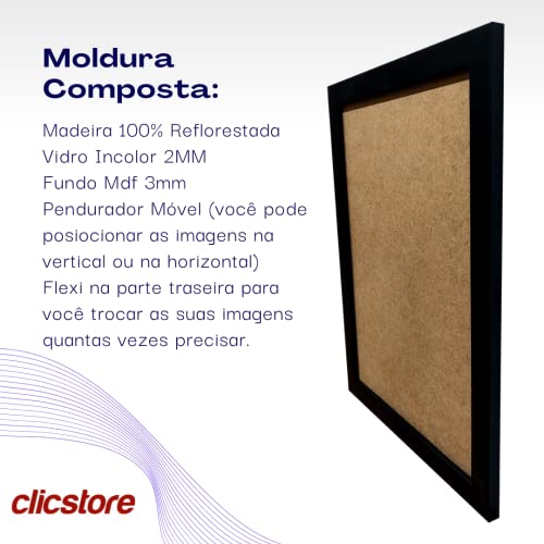 Moldura 49,6 X 36,5 Cm Quebra Cabeça Com Vidro Puzzle 500 Peças Cor:Preta