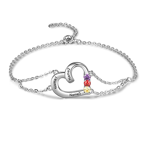 Personalizado Mujeres Corazón Pulsera con Grabado 1-3 Nombre Ajustable Madre Hija Pulseras de Regalo para el Día de las Madres de la Navidad de Cumpleaños Cover