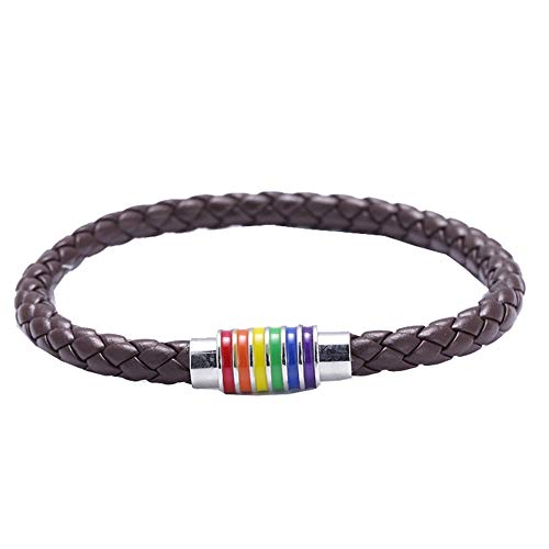 Image of Leather Braided LGBT Rainbow Bangle Bracelet - Gay & Lesbian Pride