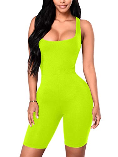 YMDUCH Women s Sexy One Piece Tank Top Sleeveless Bodycon Club Short Jumpsuit fluogreen2