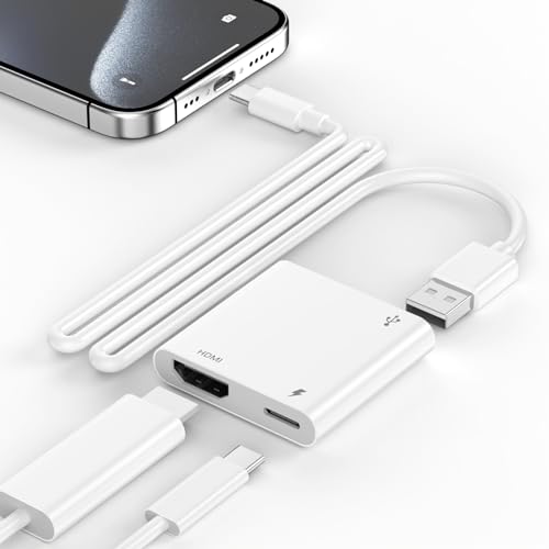 Image of HDMI Adapter for iPhone 16 15 to TV, 1080P HDMI Digital AV Adapter Connector with Charging Port for iPhone 16/16 Plus/16 Pro/16 Pro Max/15/15 Plus/15 Pro/15 Pro Max,iPad Pro to HD TV/Monitor/Projector