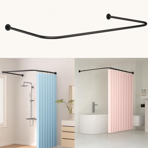 U-förmige/L-förmige Duschvorhangstange, Schwarze, Einziehbare Eck-Duschvorhangstange Aus Edelstahl. 75 × (150–190) × 75 cm, Geeignet Für Badezimmer, Umkleidekabinen, Bekleidungsgeschäfte
