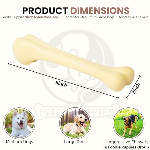 Image of Foodie Puppies Dog Nylon Hard Chew 9inch Bone Toy for Adult Dogs, Dogs Toy, Aggressive Chewers Teething Toys, Suitable for Large and Medium Dog (1 Piece) (9inch Bone)