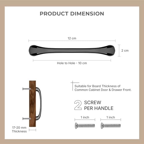 Image of LAPO 4 Inch Cabinet Handles for Wardrobe and Drawers, Kitchen Utility Pull Handle, Easy Hand Movement Grip, Screw Fit Installation, Hole to Hole Size 10 cm, Long Use Durability (Black, Pack of 6)