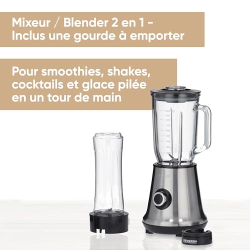 Blender 2 en 1 SEVERIN SM3737 mixeur et blender à smoothie 2 en 1 Bol en verre 1 1 bouteille 600 ml inclus - vue 7