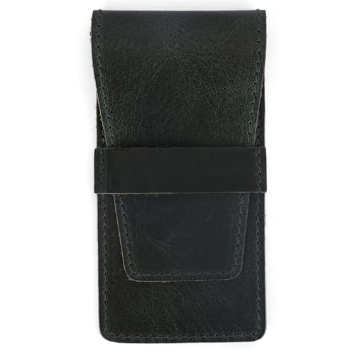 Image of Leather Pen Holder, Genuine 3 Pen Case with Tuck-in Flap, Green Leather Case for Fountain, Ballpoint & Rollerball Pens, Travel Organizer, Luxury Executive Pen Storage Sleeve (3 Pen, Green)