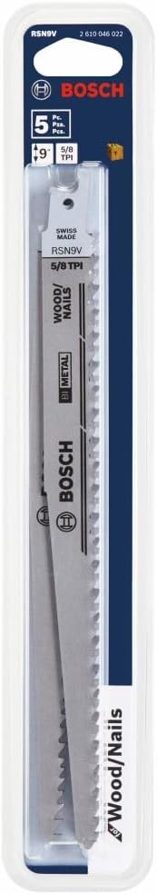 Bosch RSN9V 5 pc. 9 in. 5/8 V TPI Speed for Wood with Nails Reciprocating Saw Blades