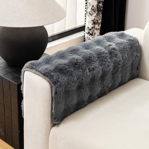 tianxinbaobei Faux Fur Sofa Cover, Rabbit Plush Couch Cover, Non-Slip Couch Covers Washable, Cosy Plush Sofa Slipcover, Furniture Protector for Armrest and Backrest(1pc/ Dark Grey /36"x36")