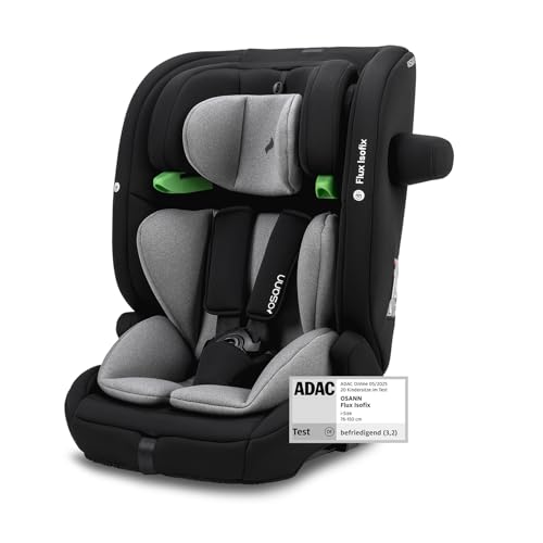 OSANN - Seggiolino Auto Bambini Flux Isofix i-Size Top-Tether con Sensori Integrati - 76-150 cm - Da 15 mesi a 12 anni - Gruppo 2/3 - Grigio, Altezze 14 Posizioni, Rivolto in Avanti