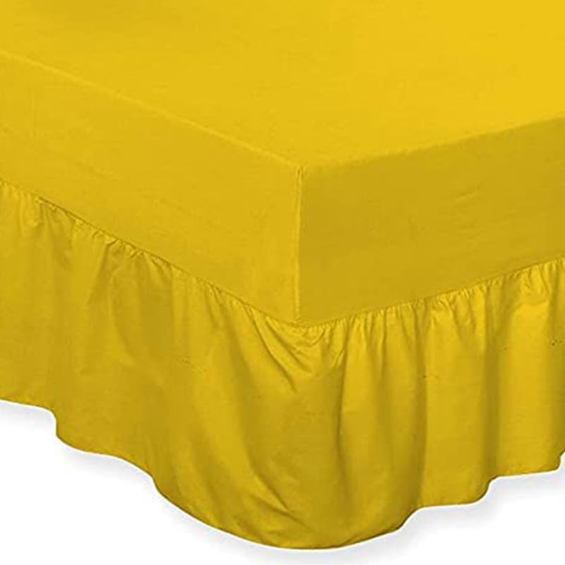 DTEX HOMES Frilled Valance Double Extra Deep Fitted Sheet 40cm Drop Soft Microfiber Stylish Breathable & Durable(Mustard-Double)