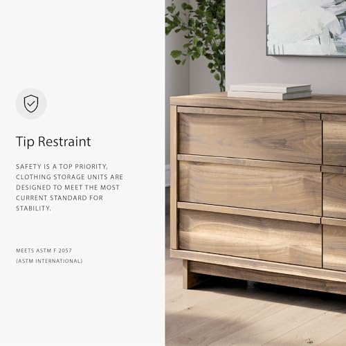 Image of Signature Design by Ashley Darcalli Retro 6 Drawer Dresser with Easy Glide and Safety Stop, Brown