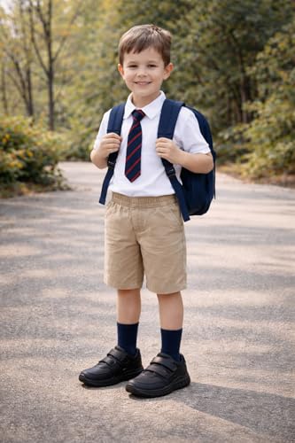 Image of PeniLo Black School Shoes with Double Velcro Straps, Comfortable Athletic Style