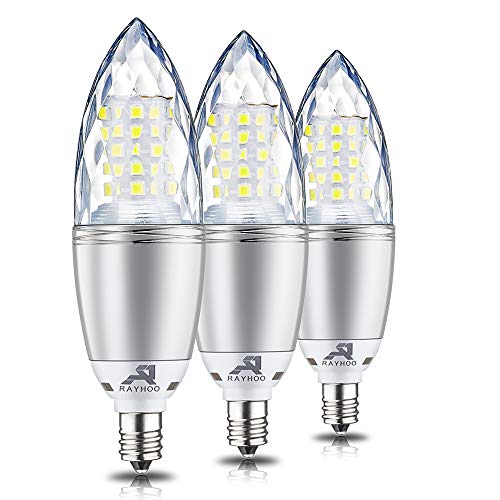 Rayhoo E12 Base LED Light Bulbs Dimmable, Candelabra LED Bulbs 10W, Incandescent 80-100W Bulb Equivalent, 3 Pack (White 6000K)